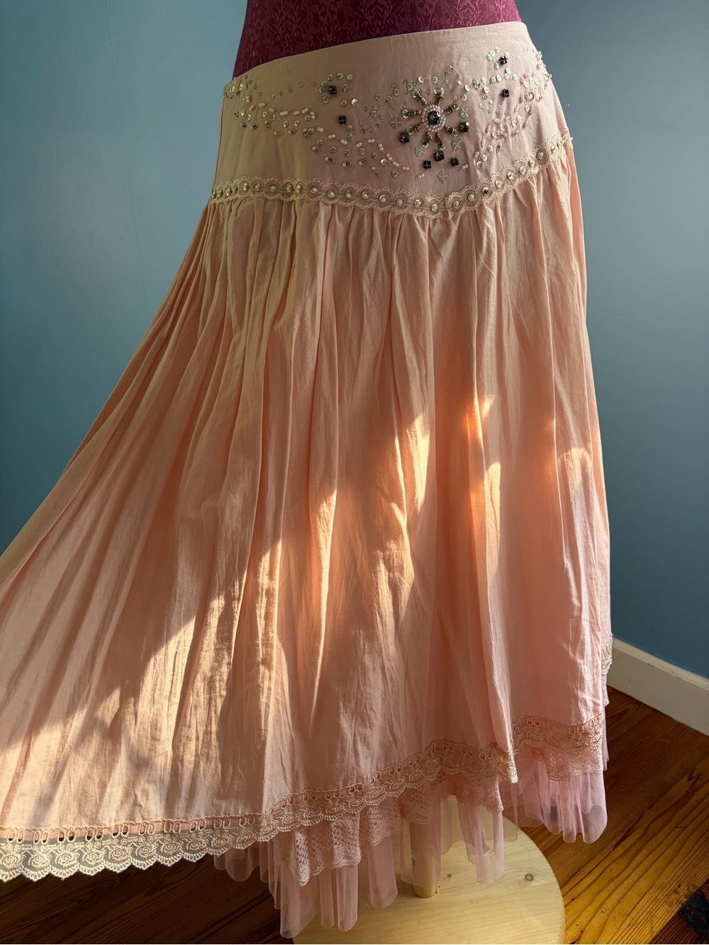 Dusty pink lace and cotton skirt